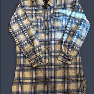 Blue and White Plaid Women's Pajama Shirt